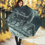 Howling Snowy Wolf Painting Print Foldable Umbrella