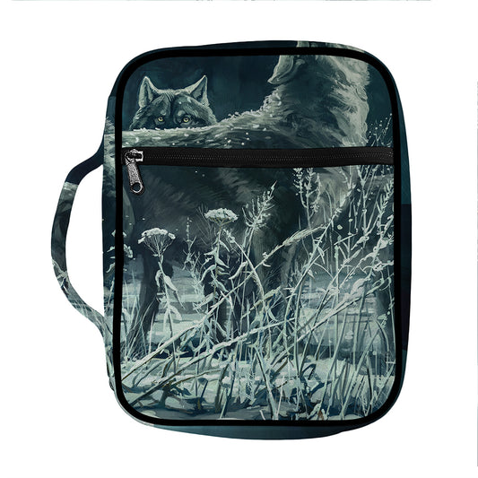 Howling Snowy Wolf Painting Print Front Pocket Bible Bag