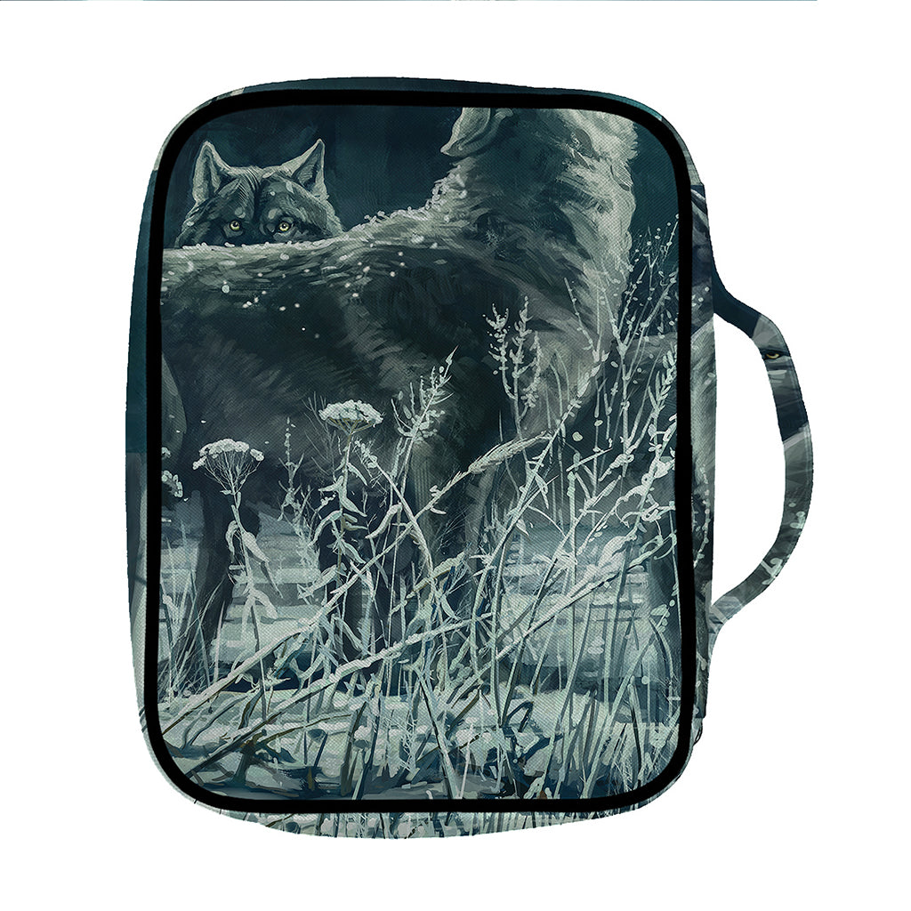 Howling Snowy Wolf Painting Print Front Pocket Bible Bag