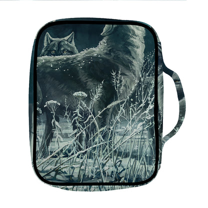 Howling Snowy Wolf Painting Print Front Pocket Bible Bag
