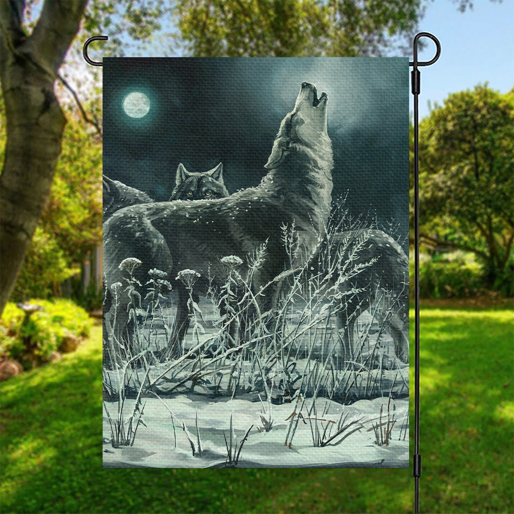 Howling Snowy Wolf Painting Print Garden Flag