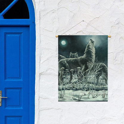 Howling Snowy Wolf Painting Print Garden Flag