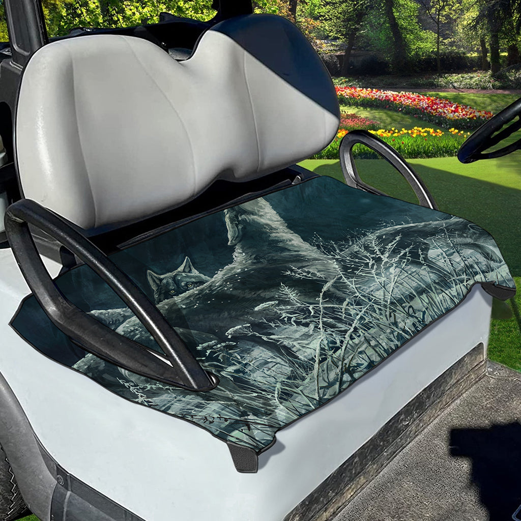 Howling Snowy Wolf Painting Print Golf Cart Seat Cover