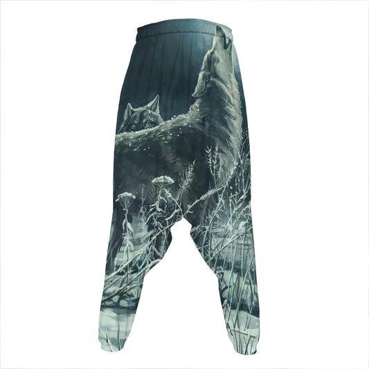 Howling Snowy Wolf Painting Print Hammer Pants