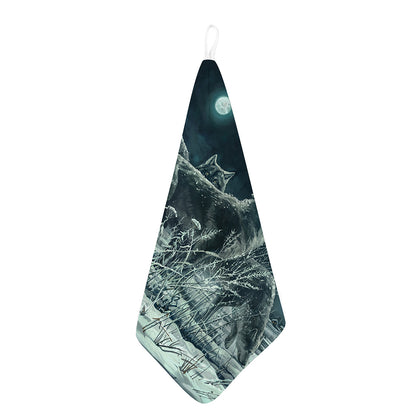 Howling Snowy Wolf Painting Print Hand Towel