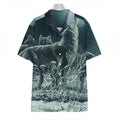 Howling Snowy Wolf Painting Print Hawaiian Shirt