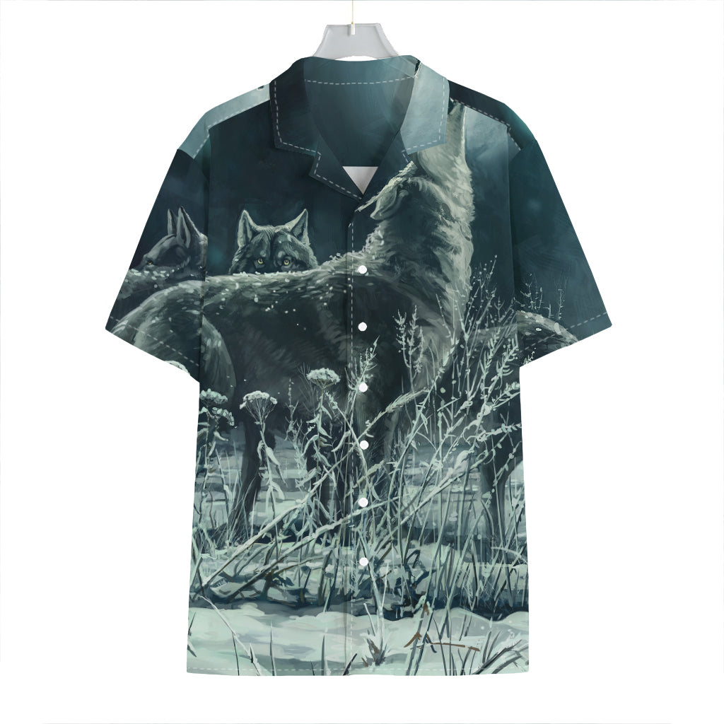 Howling Snowy Wolf Painting Print Hawaiian Shirt