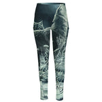 Howling Snowy Wolf Painting Print High-Waisted Pocket Leggings