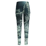 Howling Snowy Wolf Painting Print High-Waisted Pocket Leggings