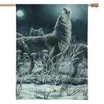 Howling Snowy Wolf Painting Print House Flag