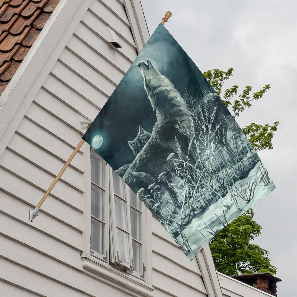 Howling Snowy Wolf Painting Print House Flag