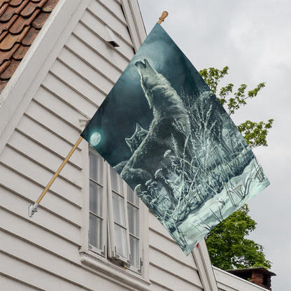 Howling Snowy Wolf Painting Print House Flag