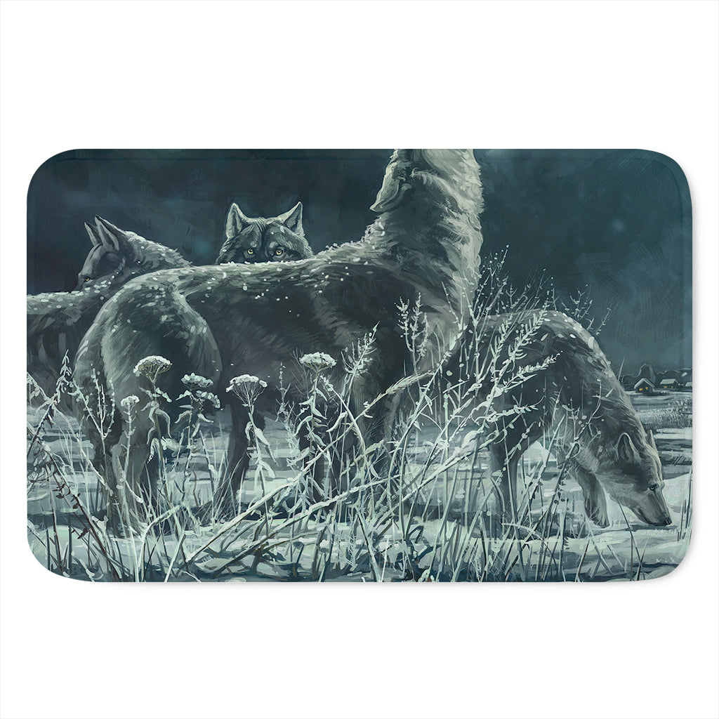 Howling Snowy Wolf Painting Print Indoor Door Mat