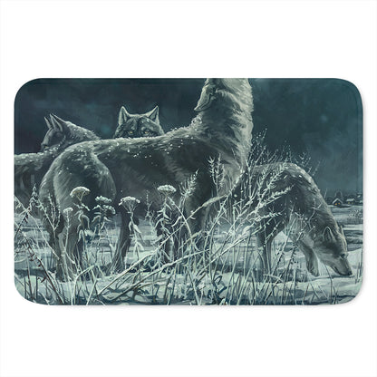 Howling Snowy Wolf Painting Print Indoor Door Mat