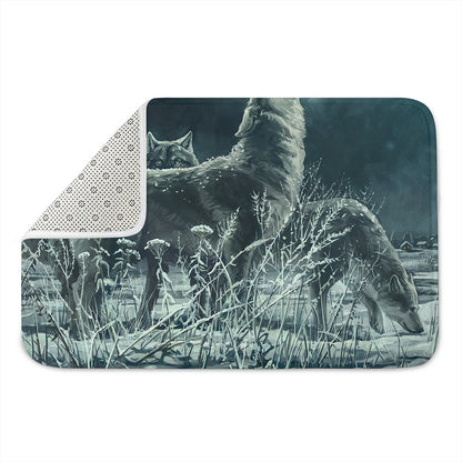 Howling Snowy Wolf Painting Print Indoor Door Mat