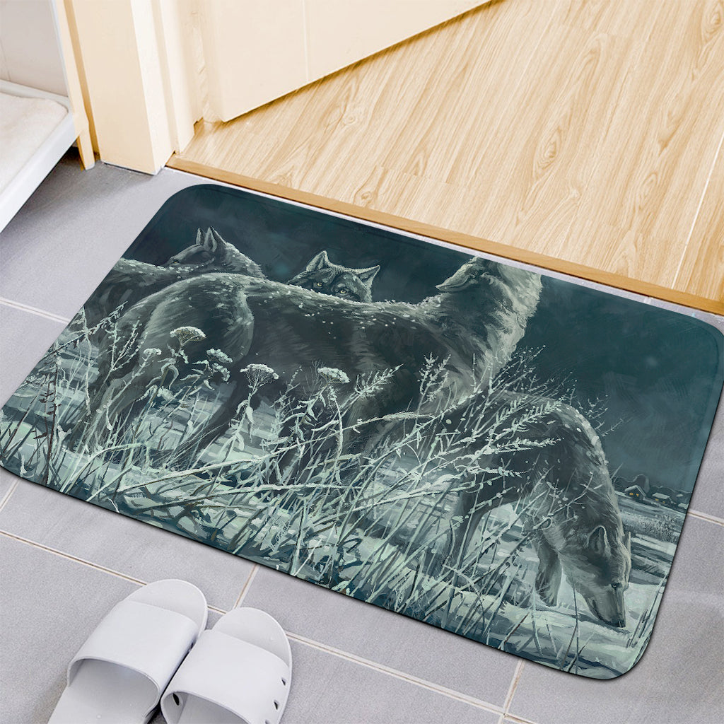 Howling Snowy Wolf Painting Print Indoor Door Mat