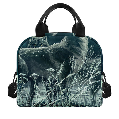Howling Snowy Wolf Painting Print Insulated Lunch Bag
