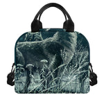 Howling Snowy Wolf Painting Print Insulated Lunch Bag