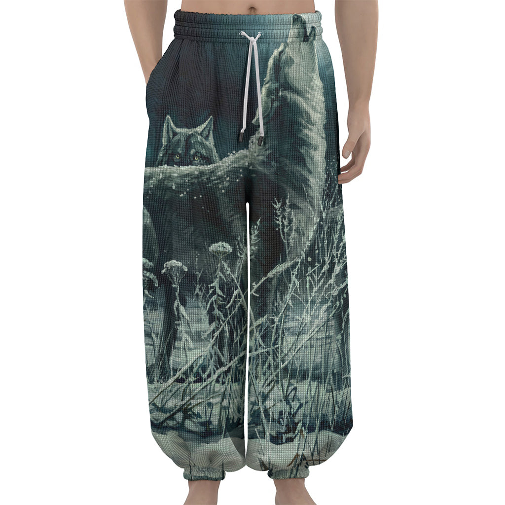 Howling Snowy Wolf Painting Print Lantern Pants