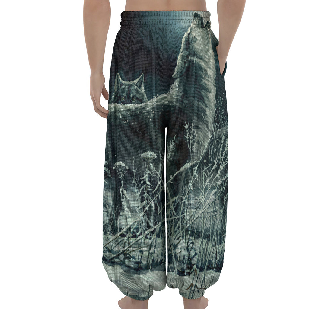 Howling Snowy Wolf Painting Print Lantern Pants