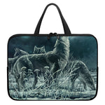Howling Snowy Wolf Painting Print Laptop Sleeve With Handle