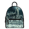 Howling Snowy Wolf Painting Print Leather Backpack