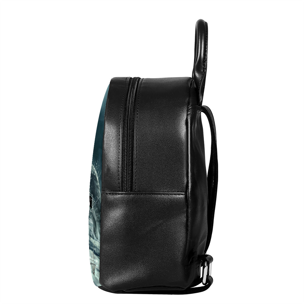Howling Snowy Wolf Painting Print Leather Backpack