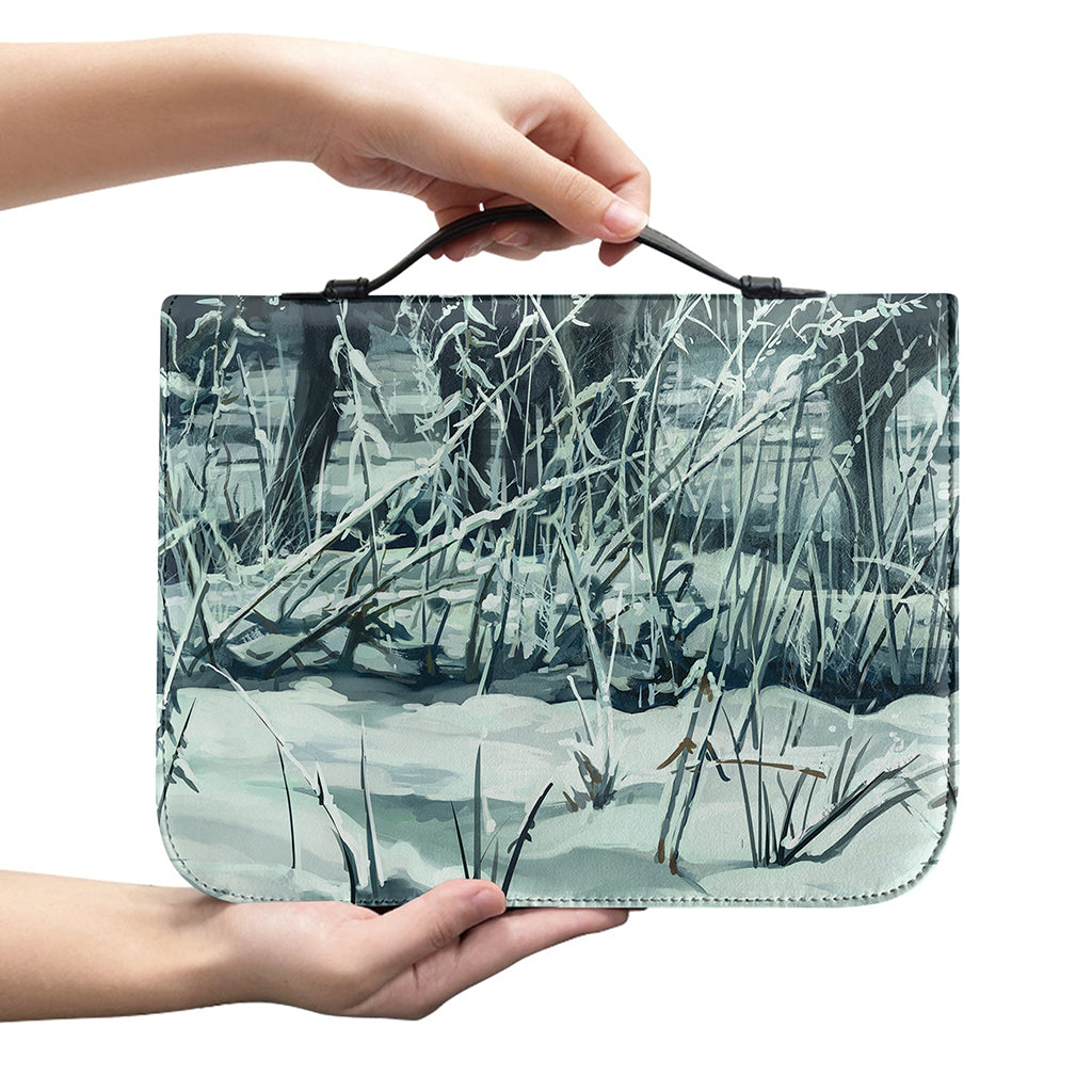 Howling Snowy Wolf Painting Print Leather Bible Cover