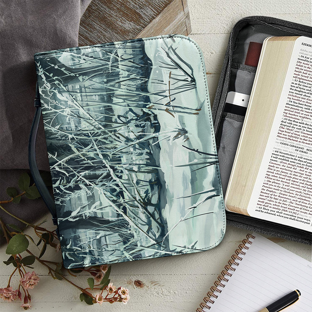 Howling Snowy Wolf Painting Print Leather Bible Cover