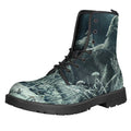 Howling Snowy Wolf Painting Print Lace-Up Boots