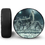 Howling Snowy Wolf Painting Print Leather Spare Tire Cover