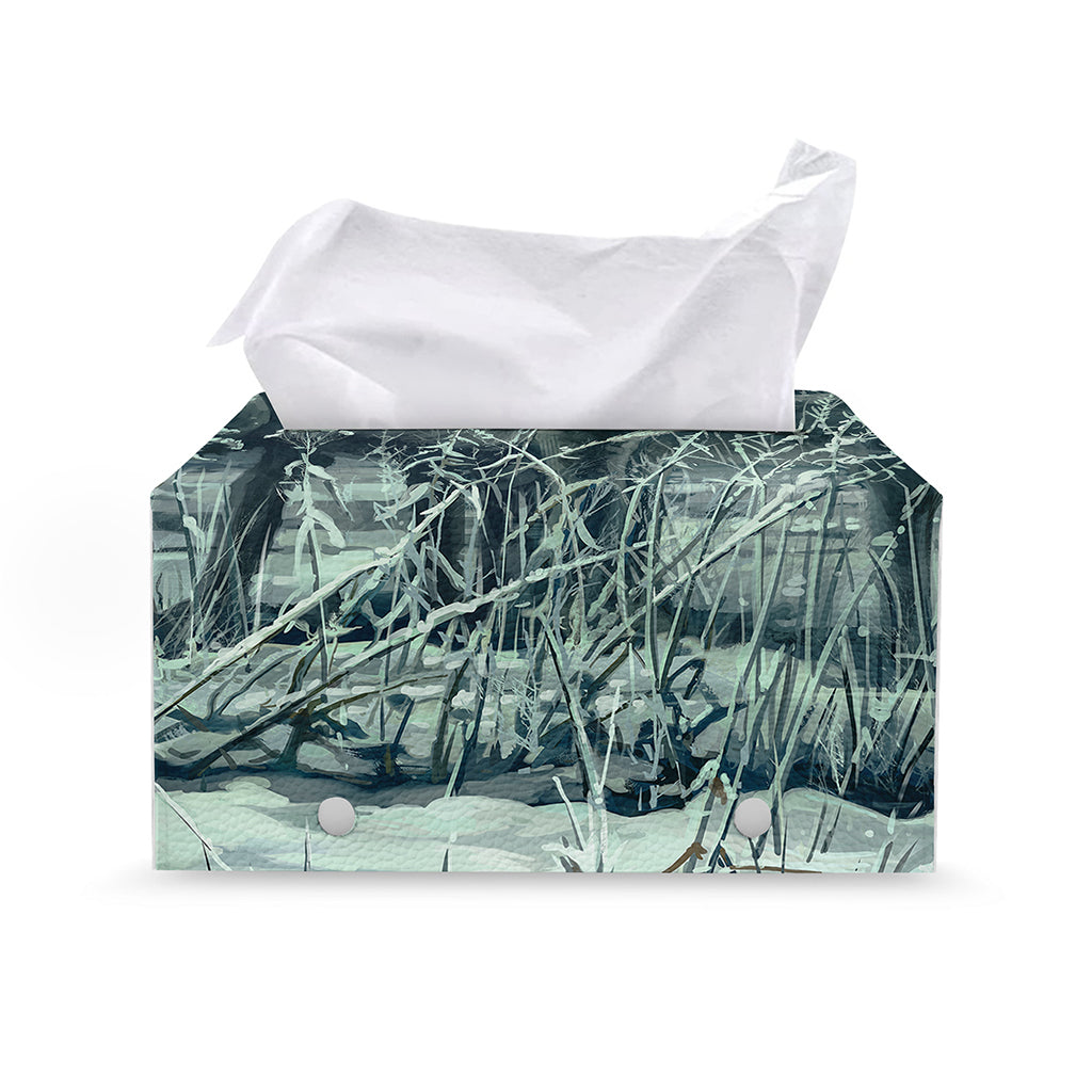 Howling Snowy Wolf Painting Print Leather Tissue Box Cover