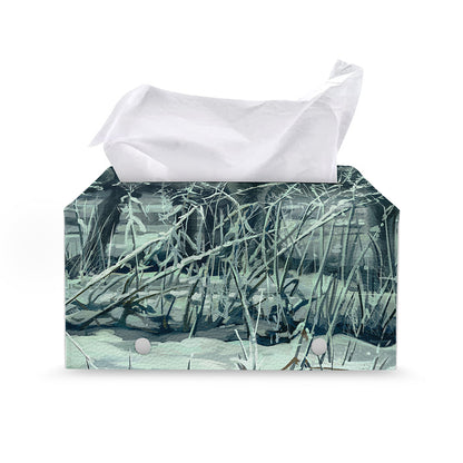 Howling Snowy Wolf Painting Print Leather Tissue Box Cover
