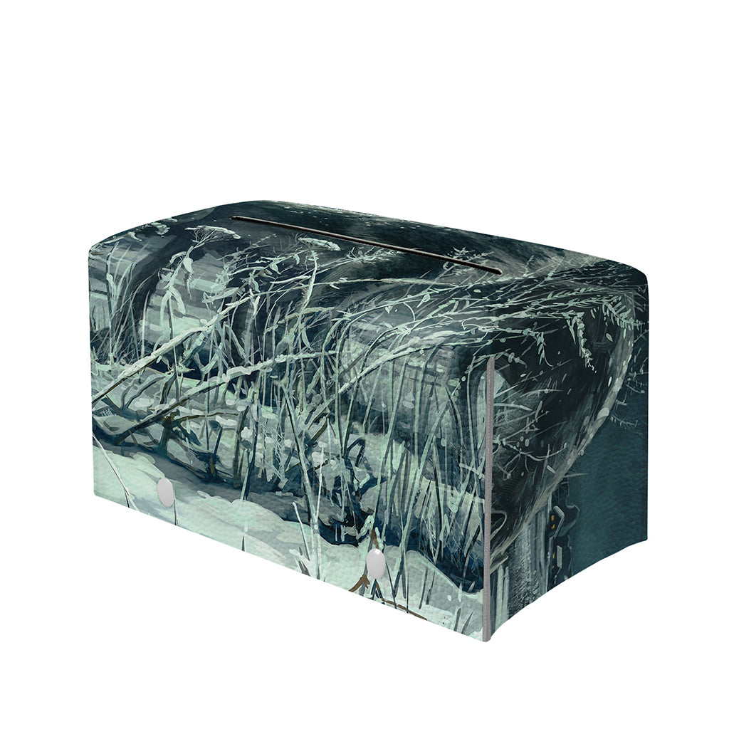 Howling Snowy Wolf Painting Print Leather Tissue Box Cover