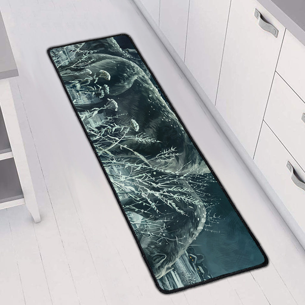Howling Snowy Wolf Painting Print Long Kitchen Mat