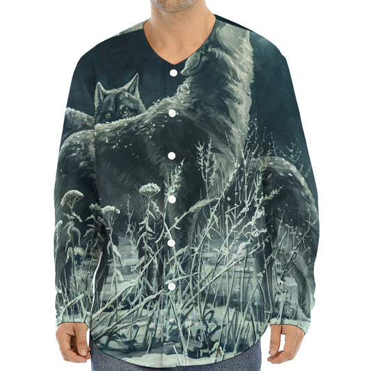 Howling Snowy Wolf Painting Print Long Sleeve Baseball Jersey