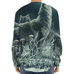 Howling Snowy Wolf Painting Print Long Sleeve Baseball Jersey