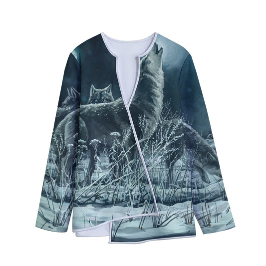 Howling Snowy Wolf Painting Print Long Sleeve Short Coat