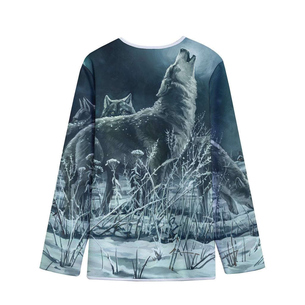 Howling Snowy Wolf Painting Print Long Sleeve Short Coat