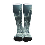 Howling Snowy Wolf Painting Print Long Socks