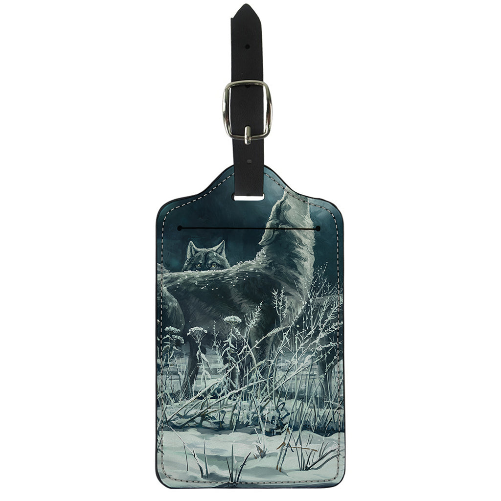 Howling Snowy Wolf Painting Print Luggage Tag