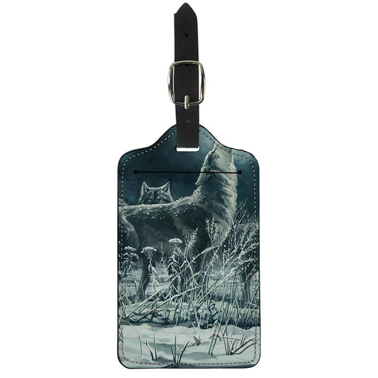 Howling Snowy Wolf Painting Print Luggage Tag