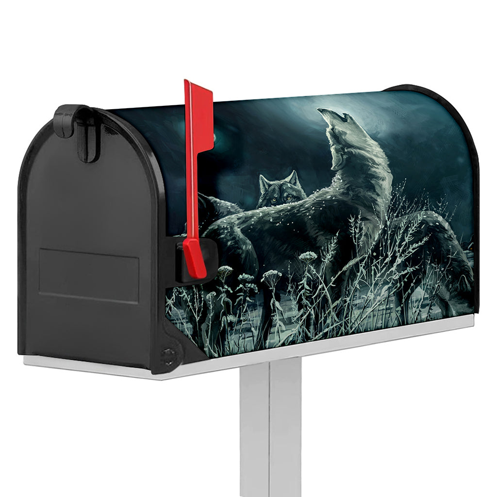 Howling Snowy Wolf Painting Print Mailbox Cover