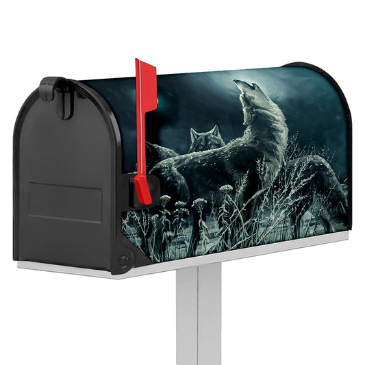 Howling Snowy Wolf Painting Print Mailbox Cover