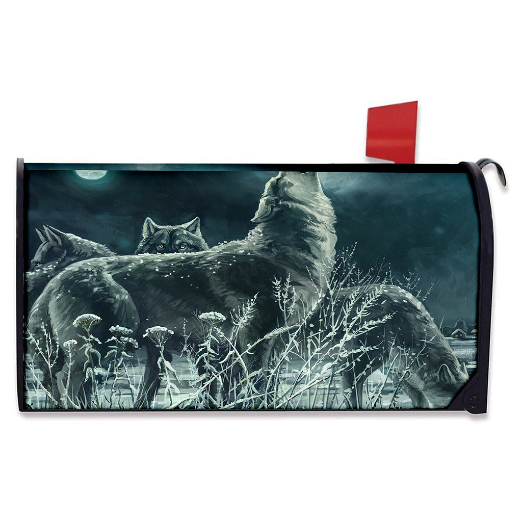 Howling Snowy Wolf Painting Print Mailbox Cover