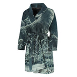 Howling Snowy Wolf Painting Print Men's Bathrobe