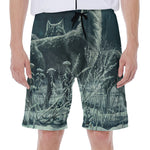 Howling Snowy Wolf Painting Print Men's Beach Shorts