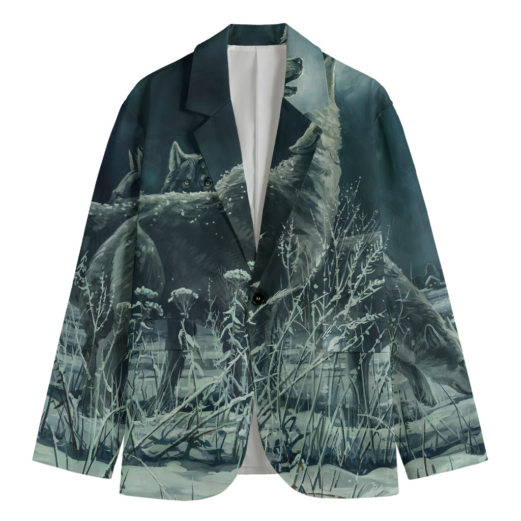 Howling Snowy Wolf Painting Print Men's Blazer