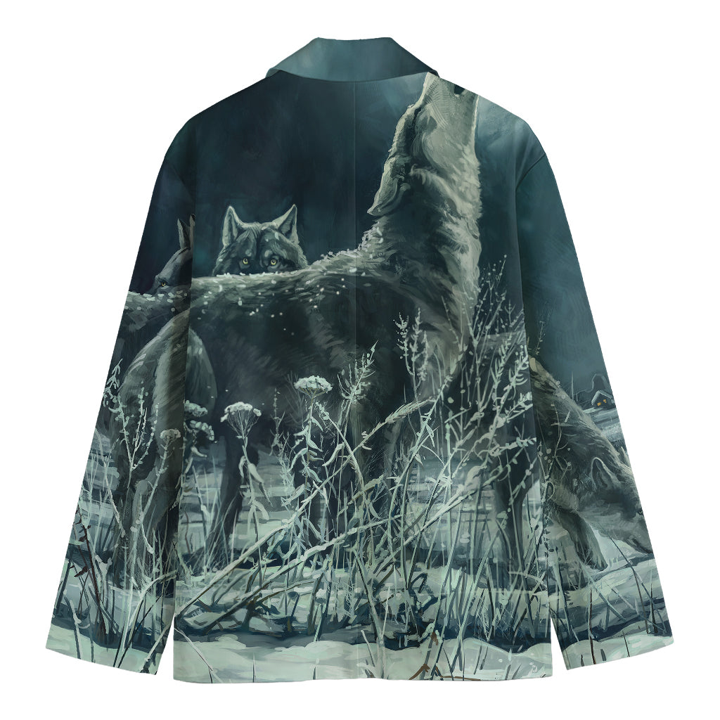 Howling Snowy Wolf Painting Print Men's Blazer