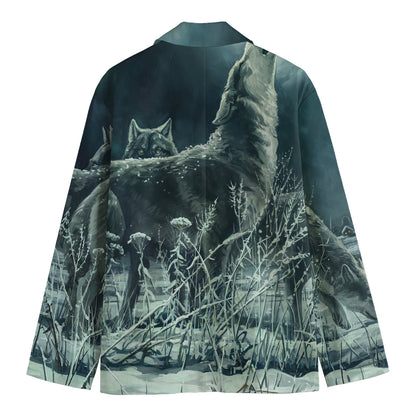Howling Snowy Wolf Painting Print Men's Blazer